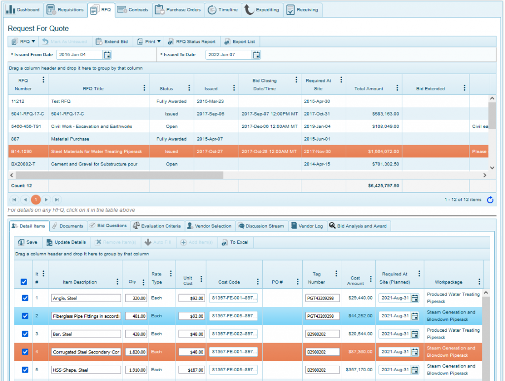 Invitation to Bid (RFQ and Bid Management)