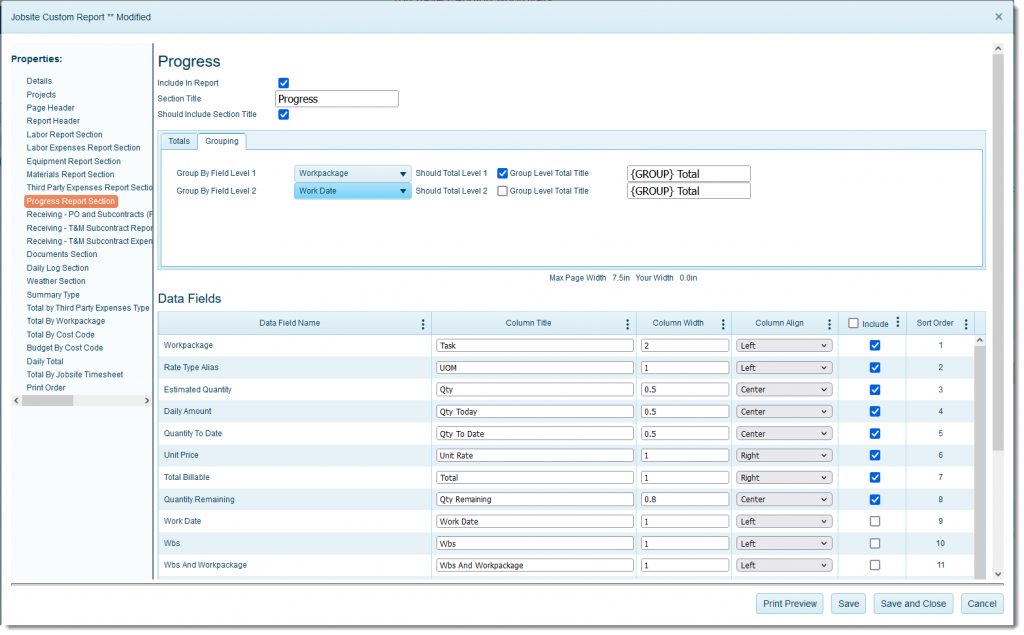 Jobsite report designer updates