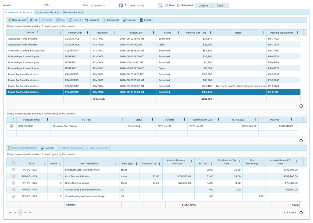 Purchase Order and Subcontract Receiving (Receiving and Accruals)